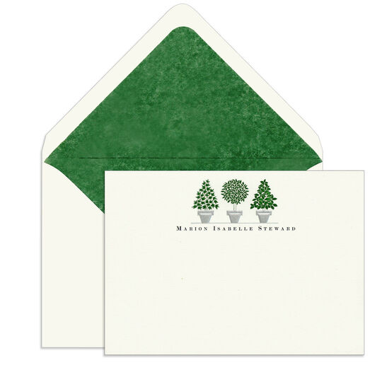 Topiary Trees Engraved Motif Flat Note Cards